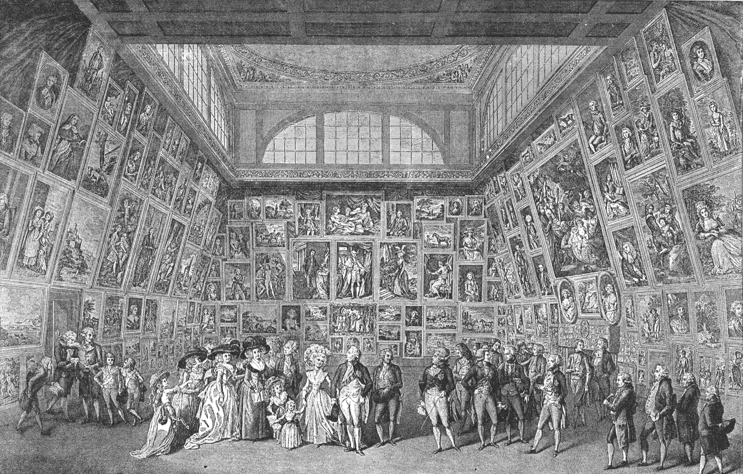 painting of royals in a large room full of paintings