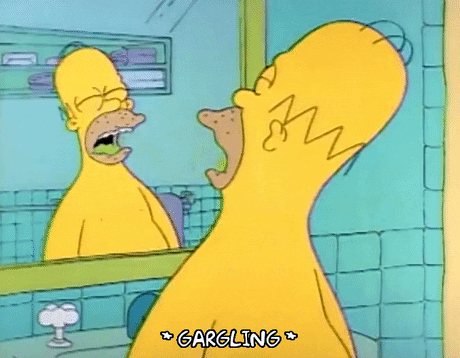 homer simpson using mouthwash