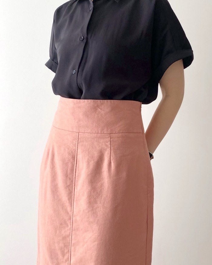 GU(ジーユー)のオススメのスカート「リネンブレンドナローロングスカートZ+E」