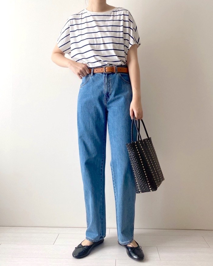 ユニクロのオススメのファッション「ウルトラストレッチエアリズムボーダーセット(半袖)」のコーディネート