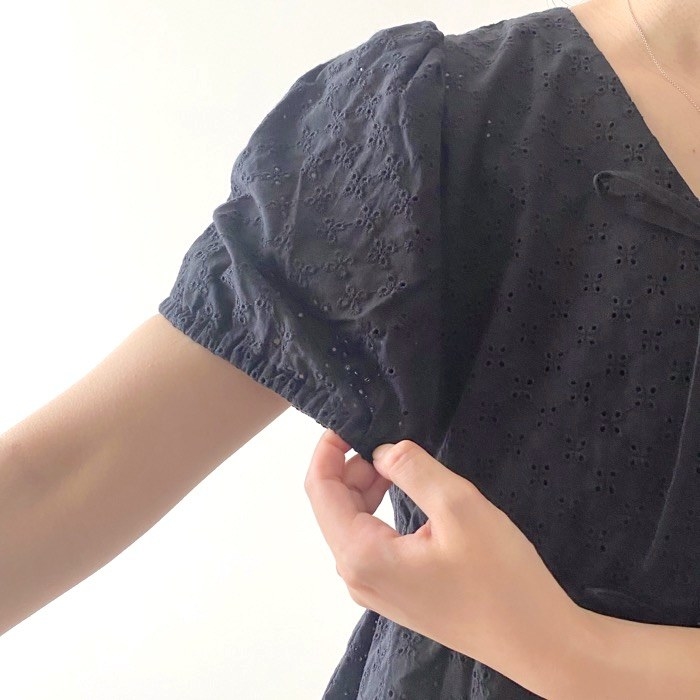 GUのオススメのブラウス「コットンレースリボンブラウス(半袖)YT+E」のコーディネート