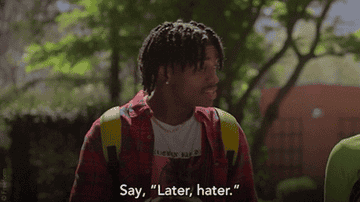Zeke saying &quot;later, hater&quot; on Grown-ish