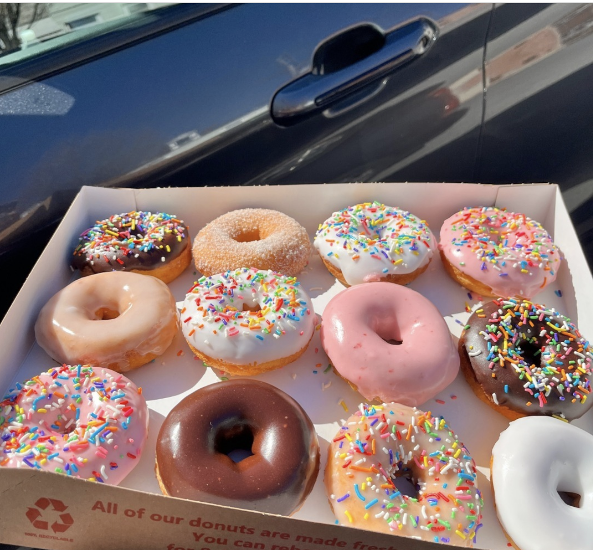 a box of colorful donuts