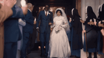 A bride and groom exiting the church