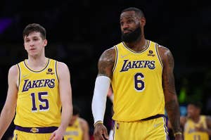 LeBron James of the Lakers and his teammate Austin Reaves