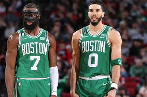 Jayson Tatum and Jaylen Brown of the Boston Celtics