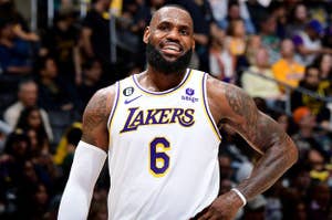 Los Angeles Lakers star LeBron James during a stoppage of play