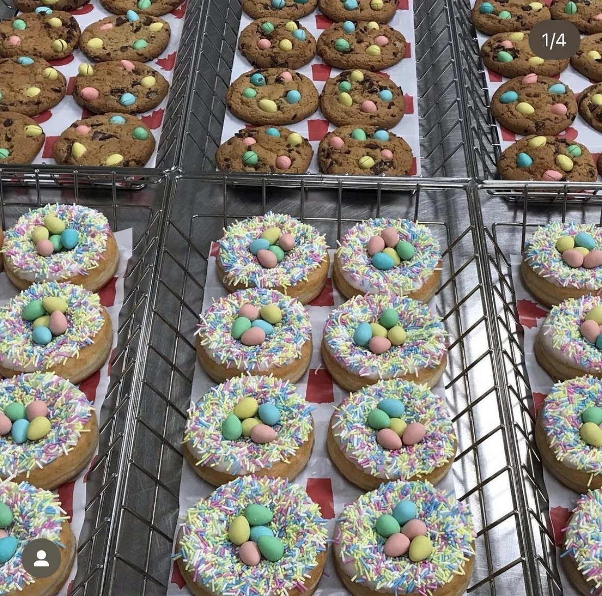 a row of donuts and cookies