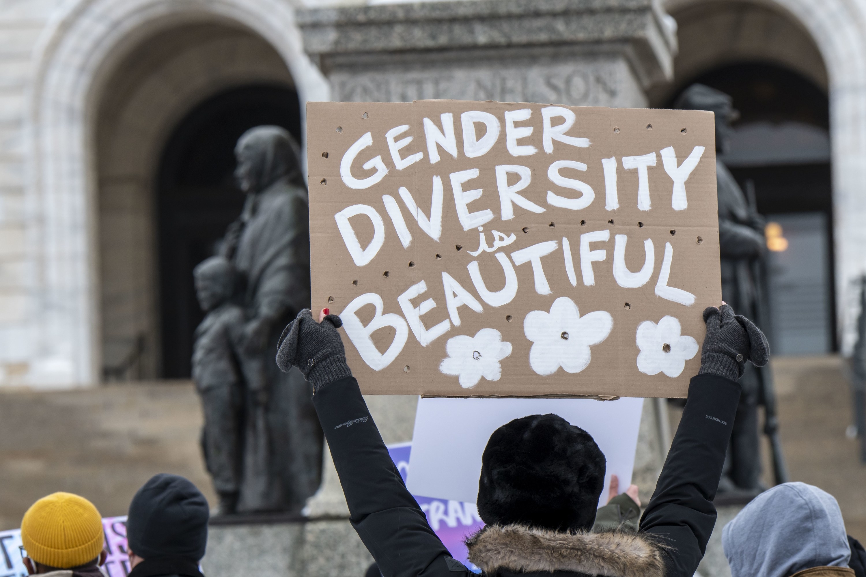 A sign saying, &quot;Gender diversity is beautiful&quot;