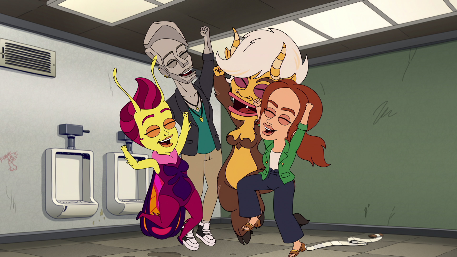 Animated characters celebrating