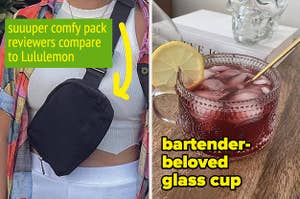 fanny pack and glass cup 