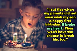 a kid blowing out candles on his. birthday cake