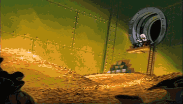scrooge mcduck diving into a pile of gold coins