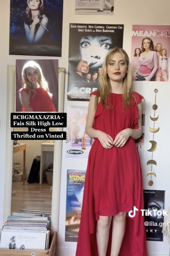 Lila in the iconic red dress Emma Roberts wore in &quot;American Horror Story: Coven&quot;