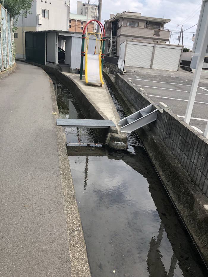 A slide in an industrial area