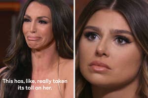 Scheana Shay crying on stage (Left) and Raquel on right