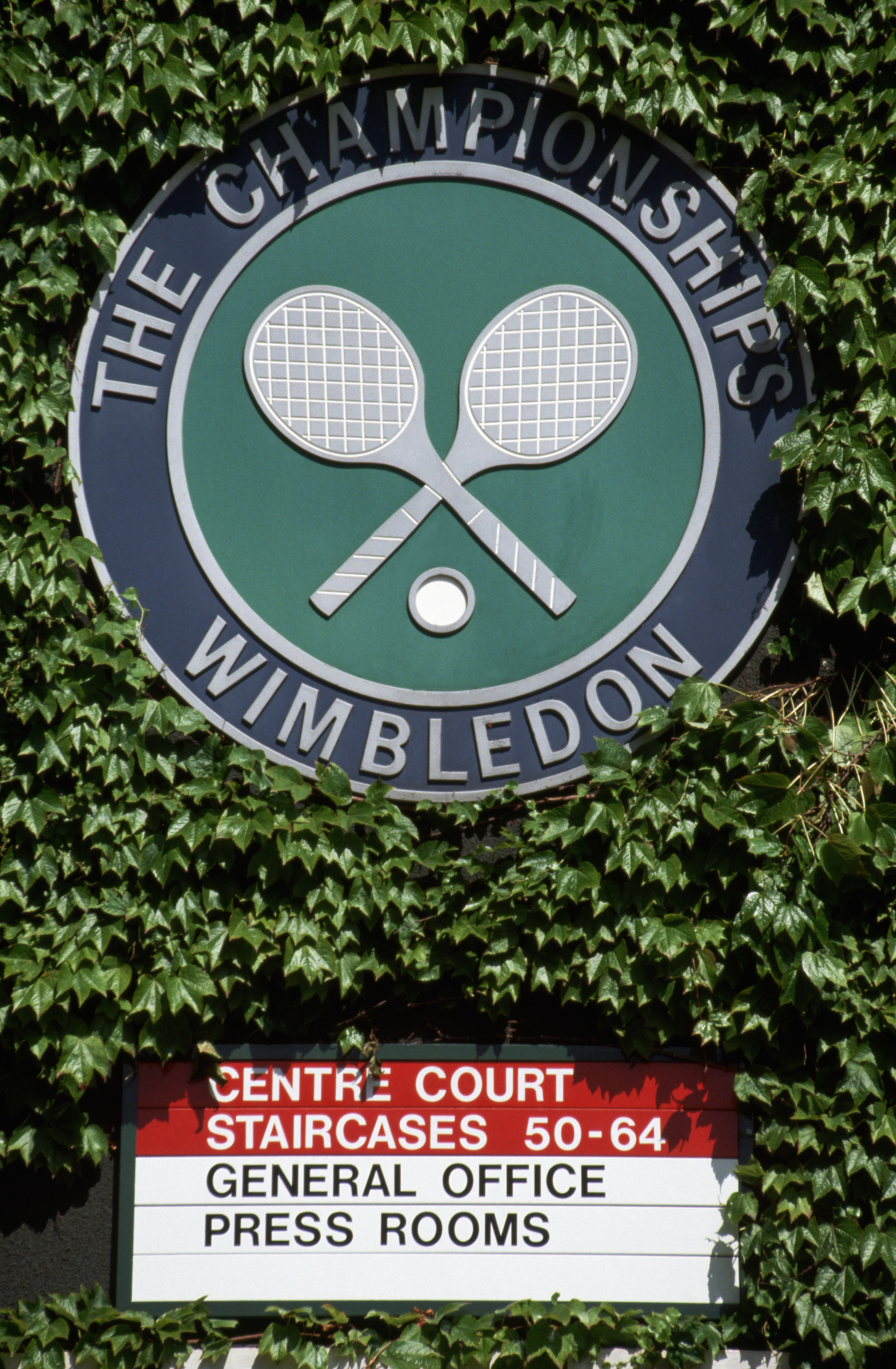 The Wimbledon Tennis Club emblem at center court during the 1994 tournament