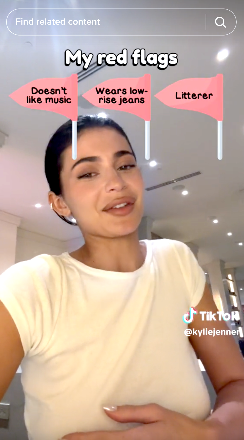 Screenshot of Kylie Jenner&#x27;s TikTok with her red flags
