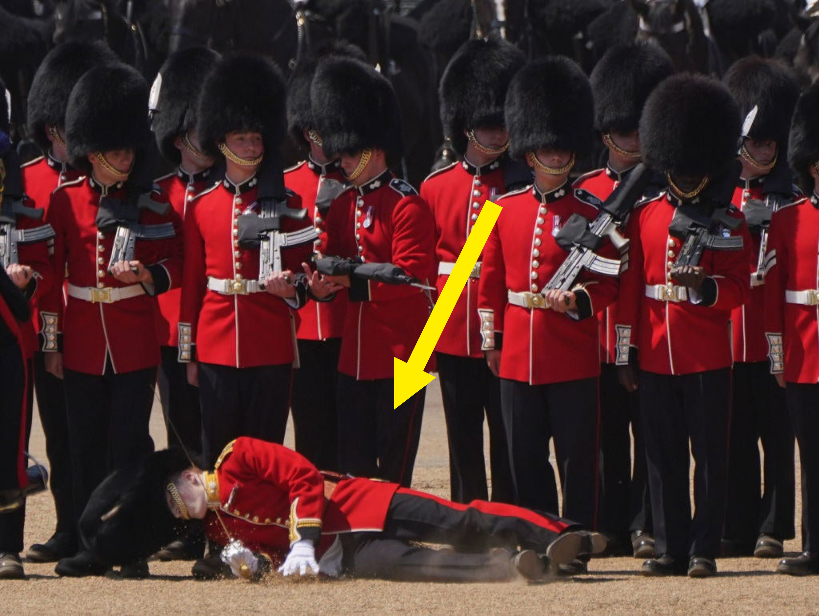 A member of the Coldstream Guards fainting