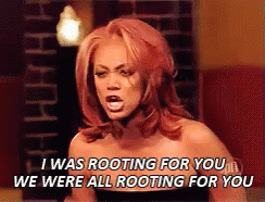 Tyra Banks yelling with the caption, &quot;I was rooting for you. We were all rooting for you.&quot;