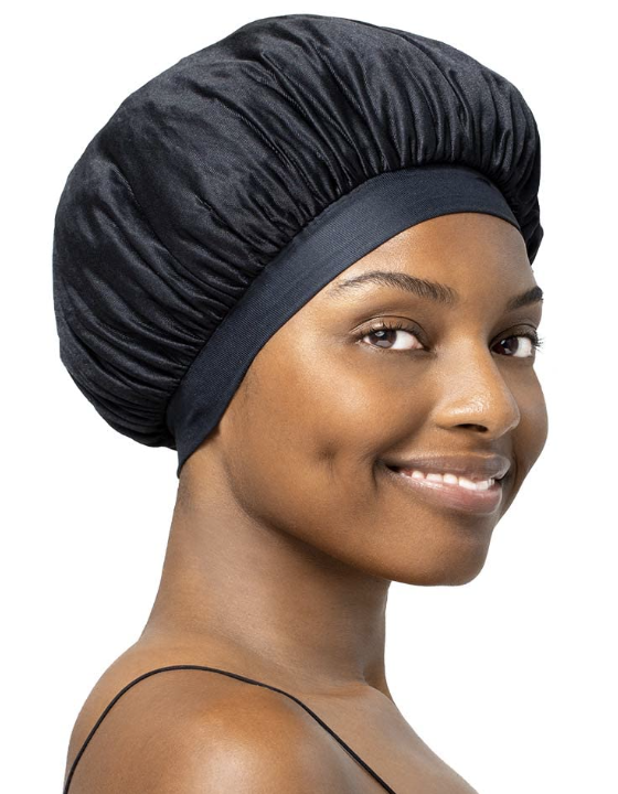 An ad featuring a smiling Black woman wearing a bonnet