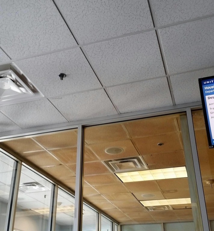 The ceiling in a smoking section of an airport