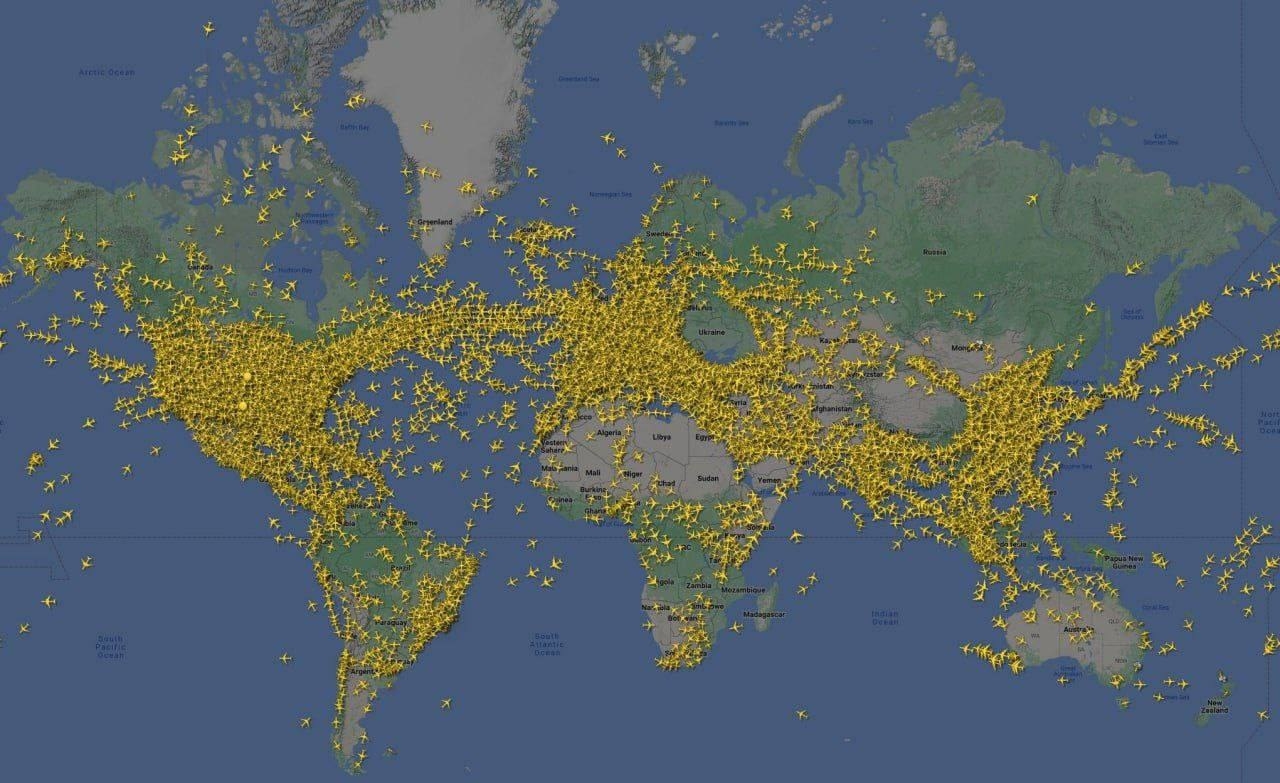A map of the world with flight data