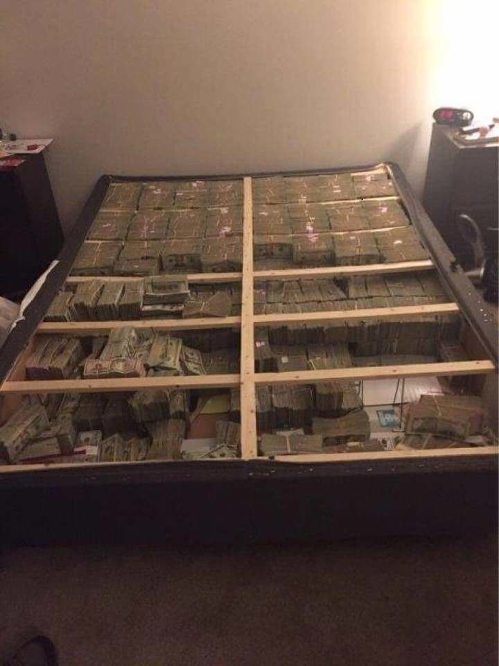 Cash in a bedframe