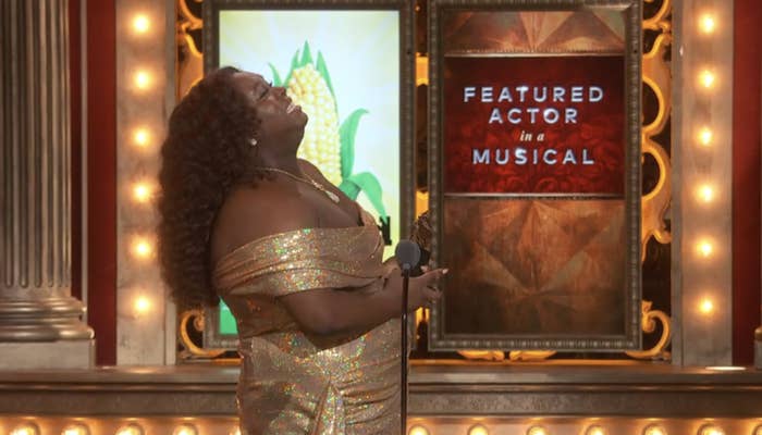 Alex Newell accepting Tony award for Featured Actor in a Musical