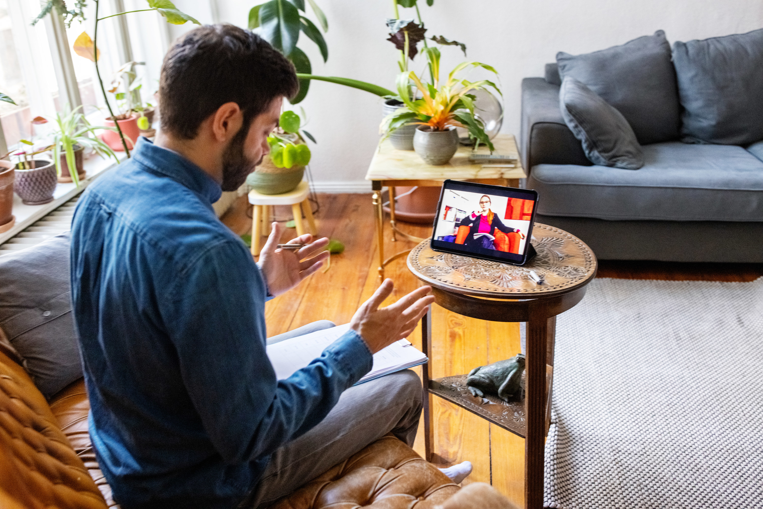 a person doing teletherapy