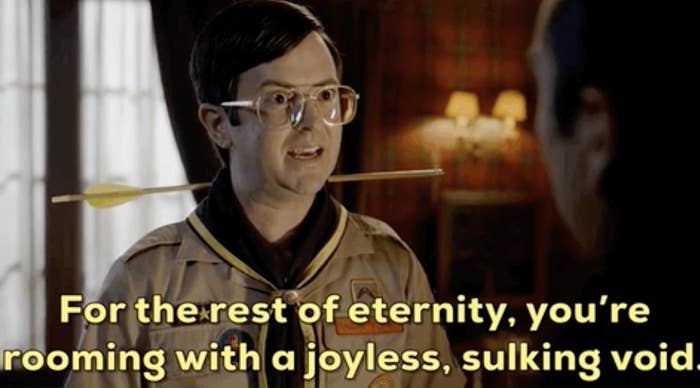 Pete from "Ghosts," played by Richie Moriarty, says, "For the rest of eternity, you're rooming with a joyless, sulking void"