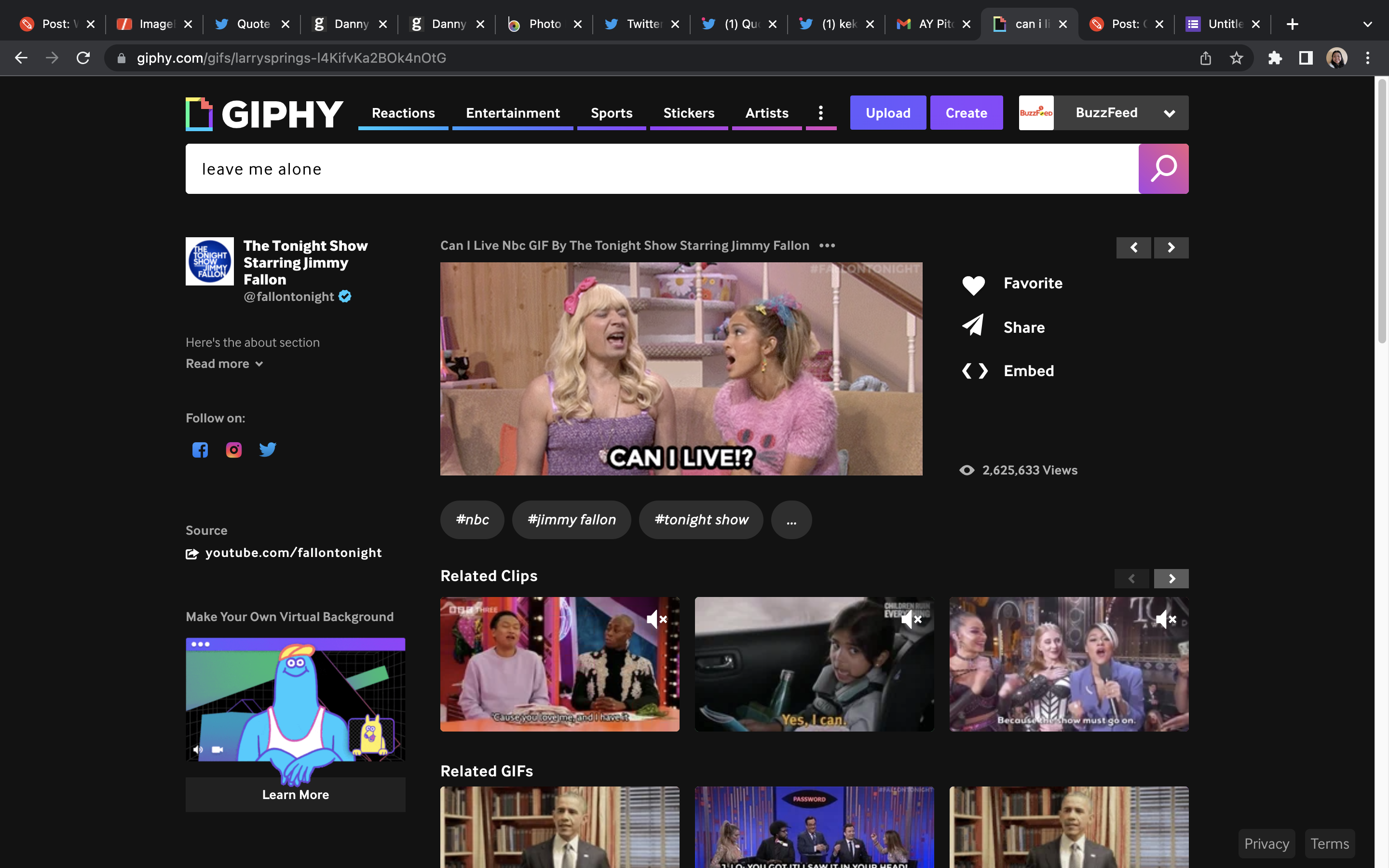 Jimmy Fallon and Jennifer Lopez are dressed as teenage girls for a skit, with Jimmy Fallon saying, "Can I live!?"