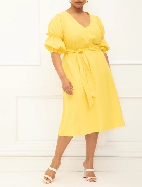 waist tie dress on model