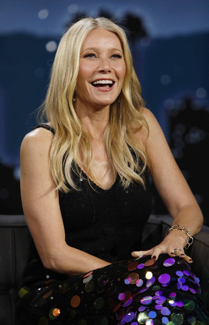 Close-up of Gwyneth laughing on a talk show