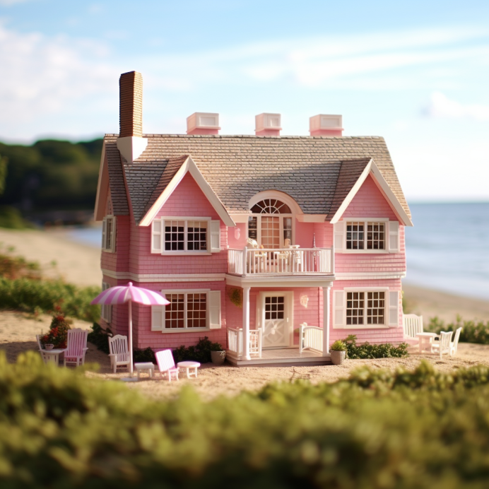 A pink house by the ocean