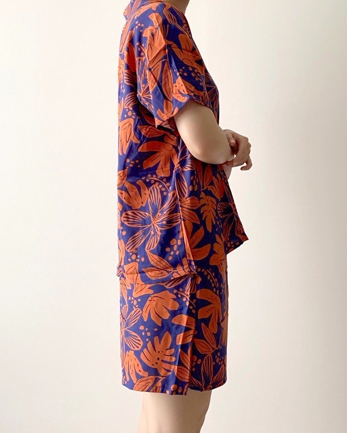 GU（ジーユー）のおすすめのパジャマ「レーヨンパジャマ(半袖&amp;amp;ショートパンツ)(ボタニカル)+E」のコーディネート