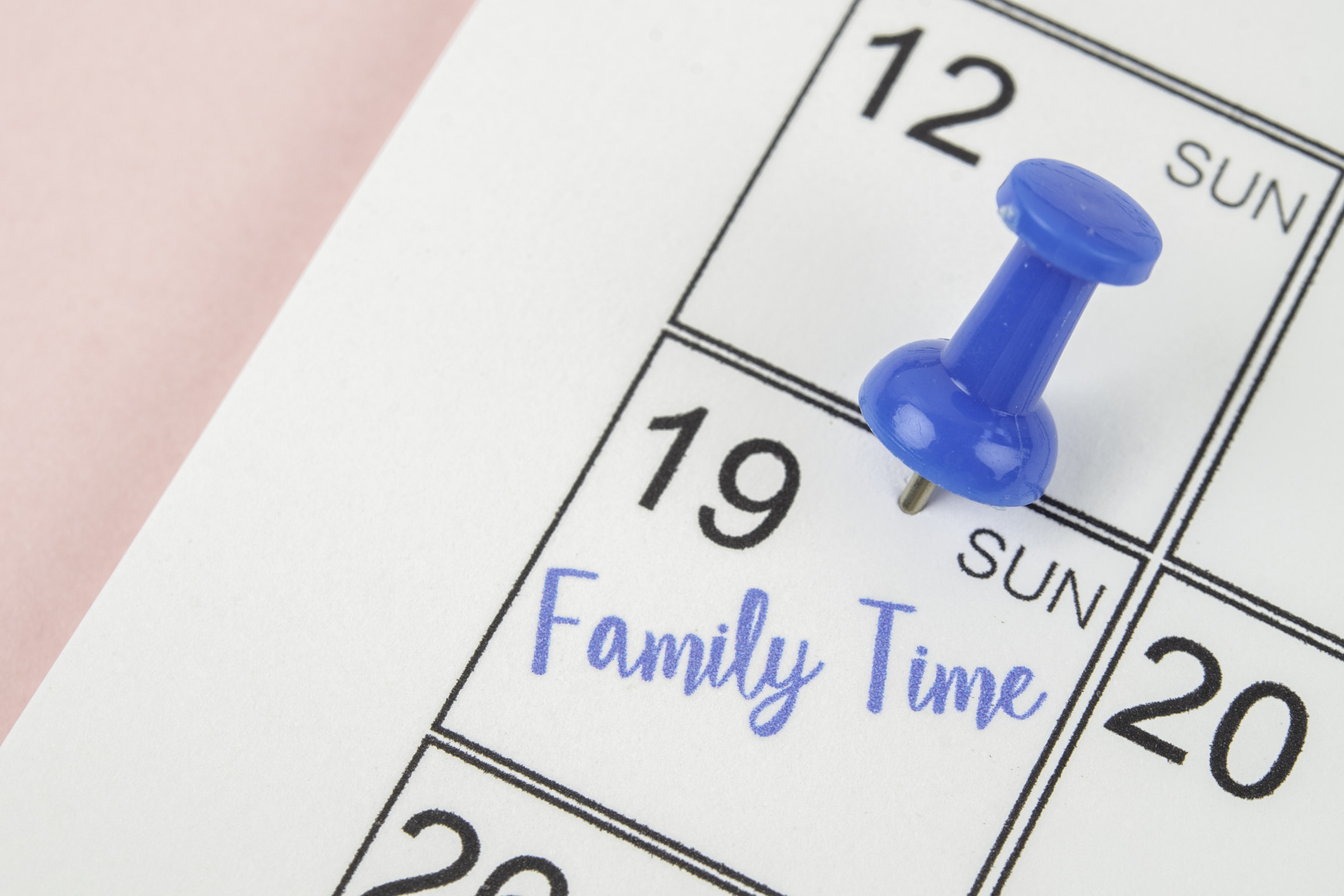 A calendar with "family time" marked on a Sunday