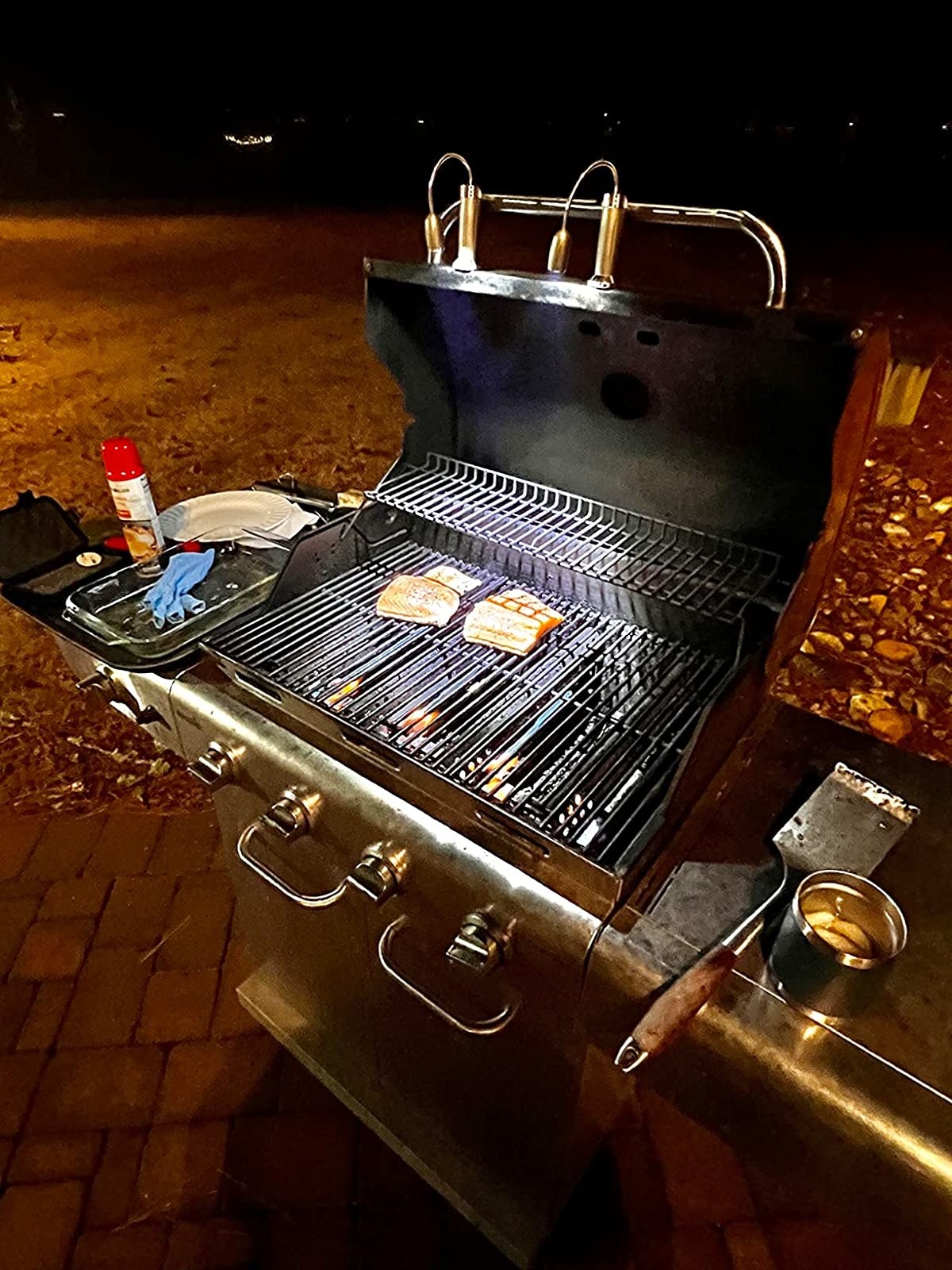 Reviewer&#x27;s photo of the grill lights in use at night