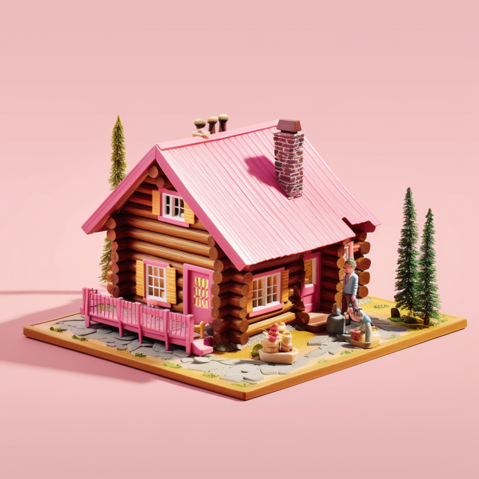 A pink log cabin