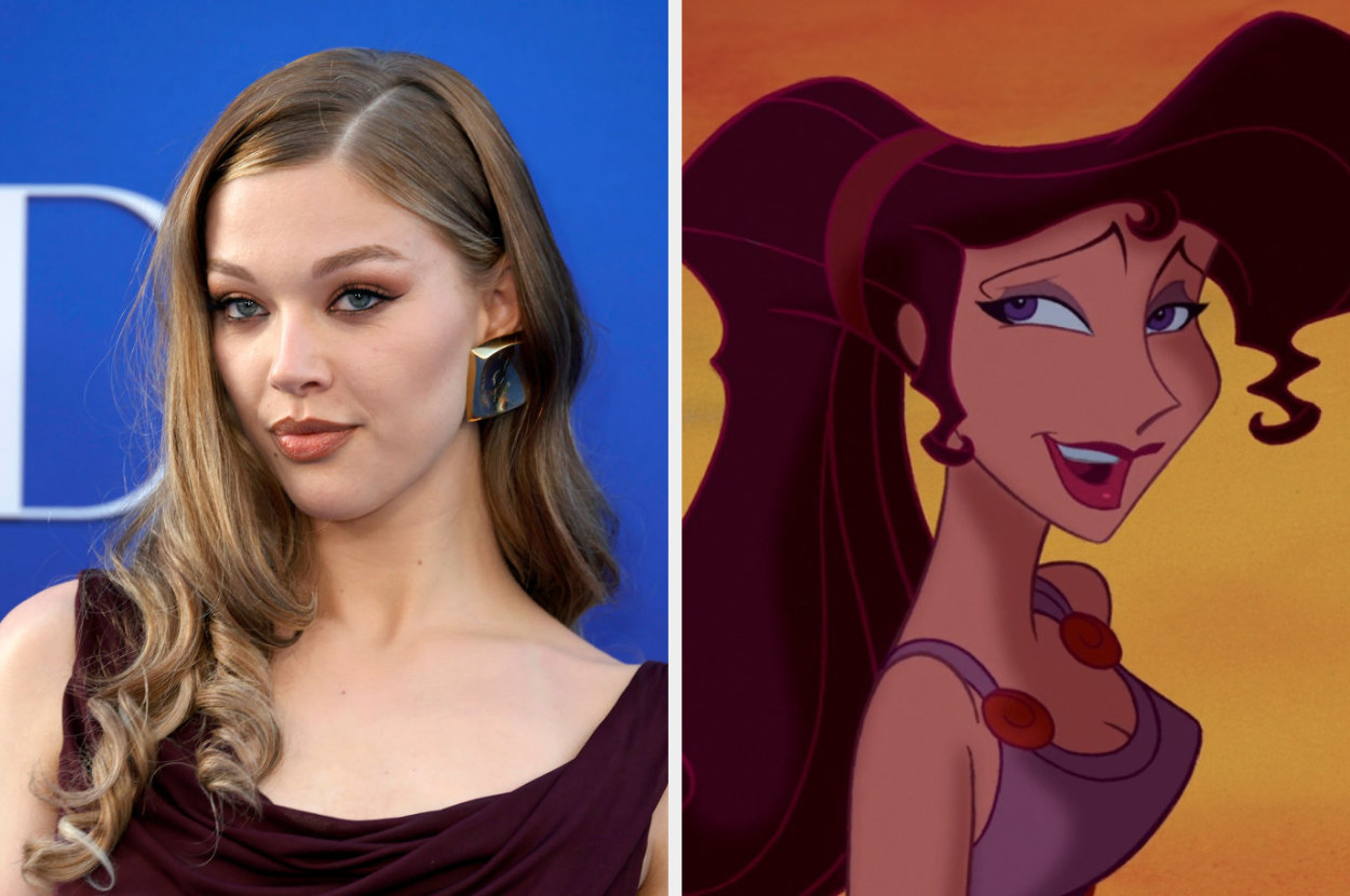 Close-up of Jessica in a sleeveless outfit and animated Megara