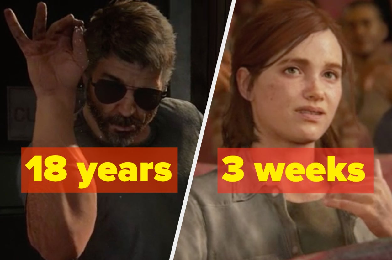 The Last Of Us video game characters: the man sprinkles salt and the girl looks embarrassed.