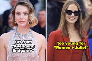 Katherine Langford and Natalie Portman, text: cut from "Avengers: Endgame" too young for "Romeo + Juliet"