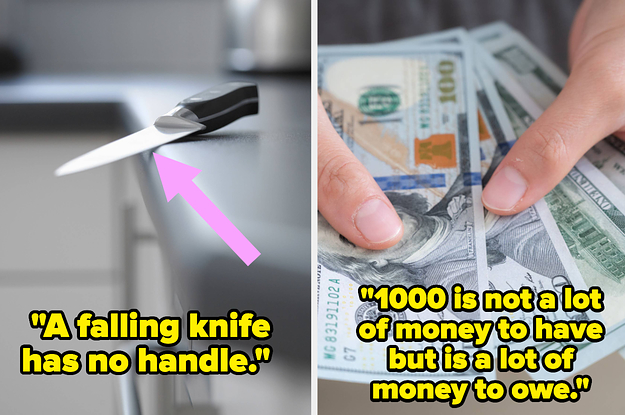 A knife about to fall vs a person holding money