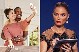 a man and woman in a relationship taking a selfie