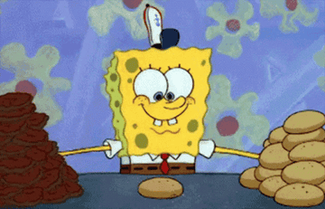 SpongeBob making a Krabby Patty.