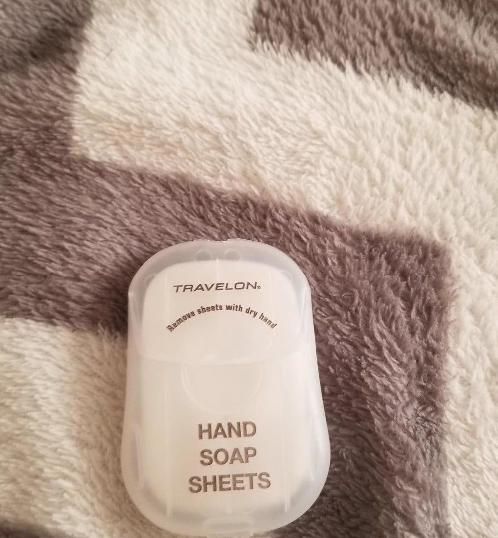 reviewer&#x27;s clear small pack of hand soap sheets