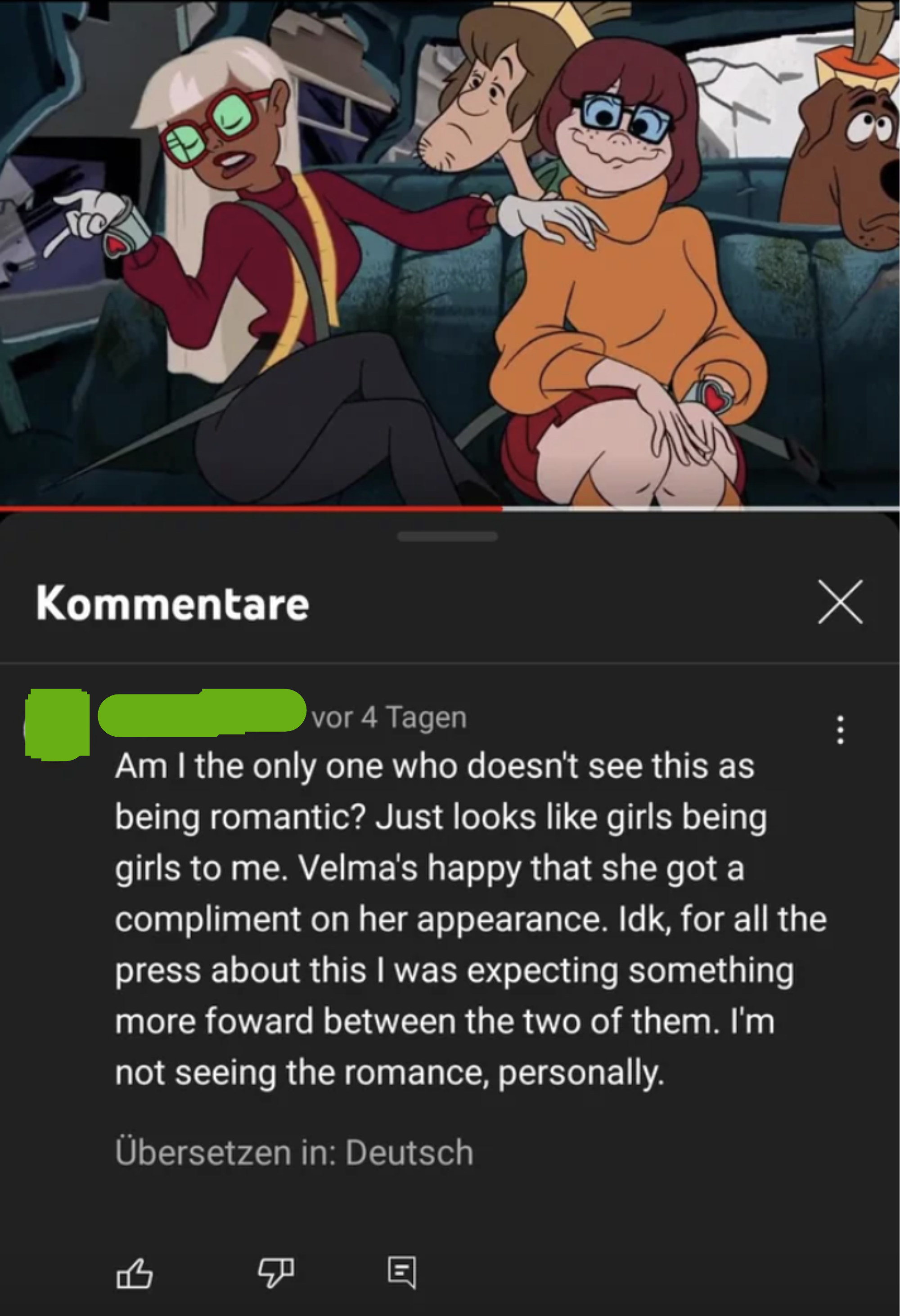 comment about the new velma series saying that just because velma got a compliment on her appearance doesn&#x27;t mean it was really romantic
