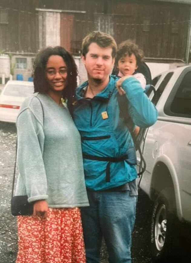 The author with her mother and father