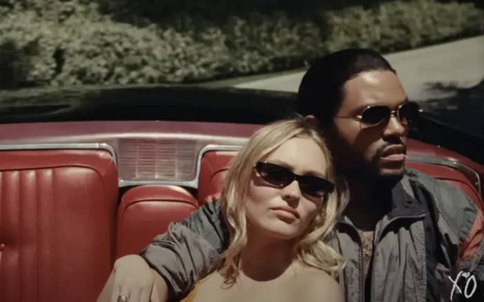 Abel Tesfaye as Tedros and Lily-Rose Depp as Jocelyn in a car scene from The Idol