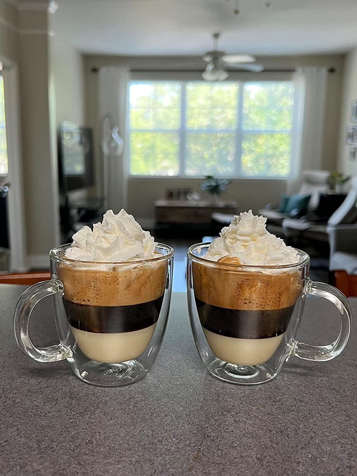 Reviewer image of two cups of coffee made in the glass mugs